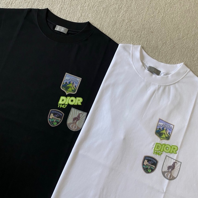 dior mountain embroidery crew neck short sleeve t-shirt